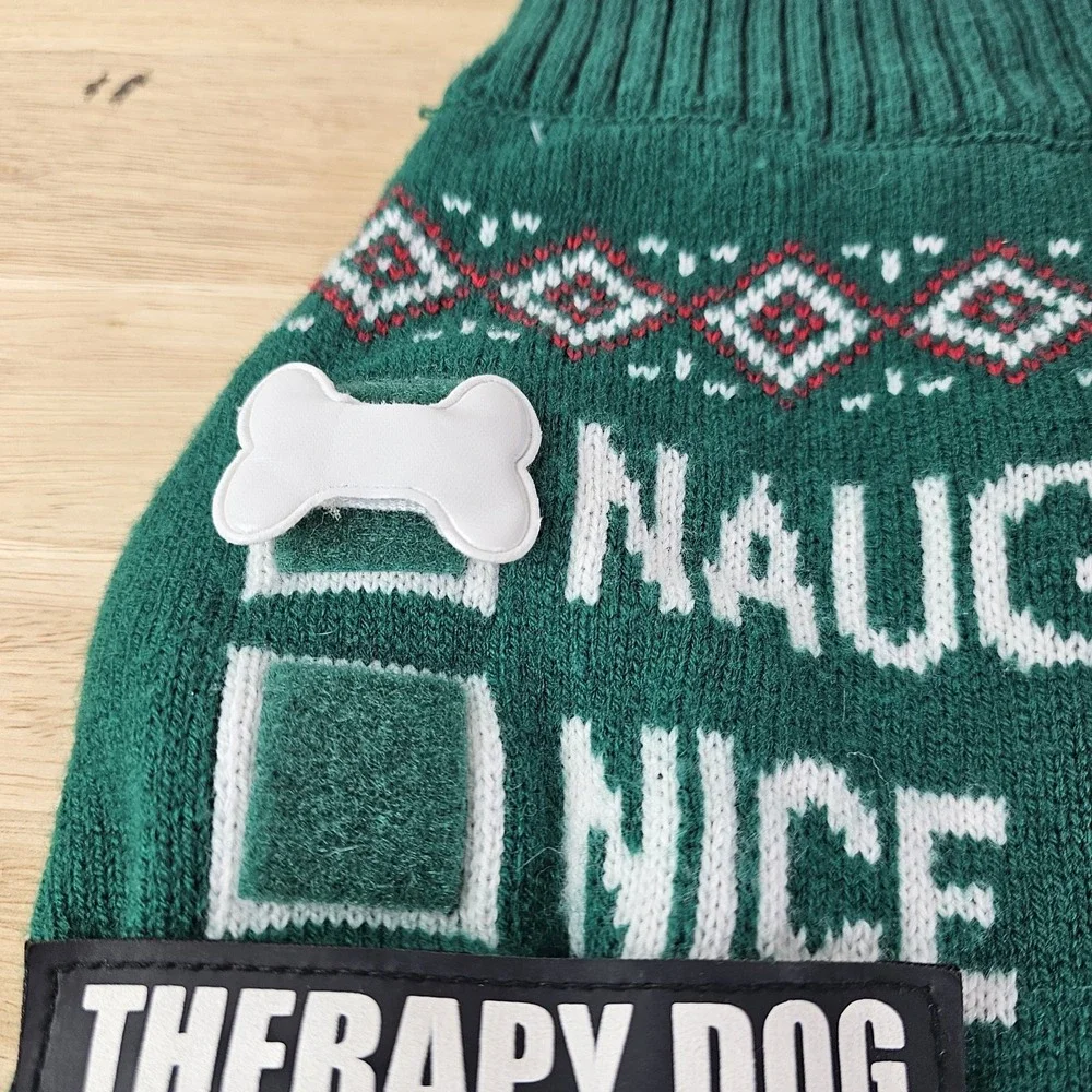 Naughty Nice I‎ Tried Therapy Dog Christmas Sweater Green Holiday Pet Clothes